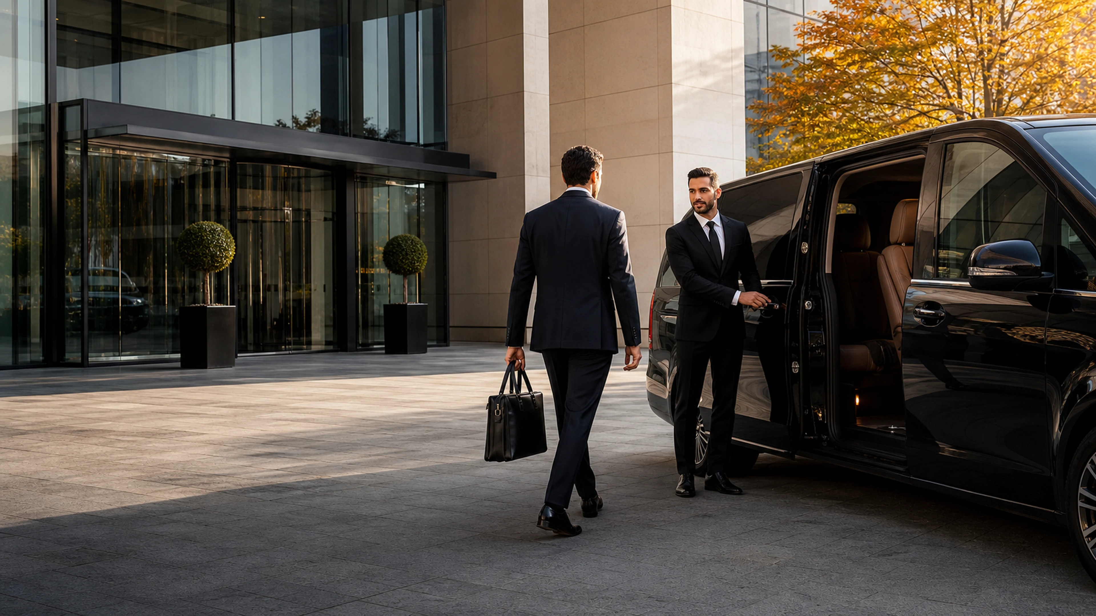 Executive corporate chauffeur service with a premium black vehicle